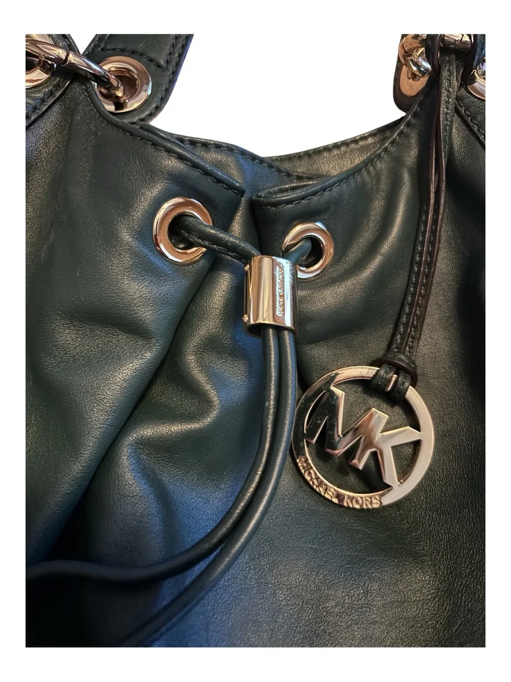Michael Kors Ludlow Stud Green Leather Shoulder Bag w Gold Accents Like New